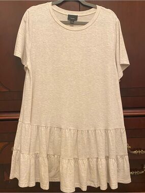 Cream Short Sleeve Ruffle Hem Mini Dress